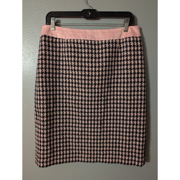 Amanda Smith Suits Women's Pencil Skirt Size 12 Pink Black Houndstooth Tweed - Picture 2 of 7